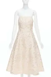 TED BAKER TUX Langley pink acetate blend gold jacquard strapless dress US2 S