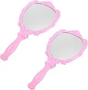 NOLITOY 2pcs Handle Mirror Vanity Mirror Vintage Hand Mirror Small Vanity Mirror Dressing Table Top Mirror Foldable Outdoor Mirror Makeup Tool Pink Mirror Valentines Goft Rosy Plastic