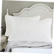 White Damask Quilted Pillow Shams Cotton Standard Size Pillow Cases Set of 2