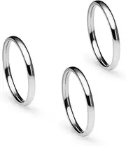 [TOZLU] Stackable 3 Piece Set of Silver Tone Stainless Steel Plain Comfort Fit Wedding Band Ring, Many Sizes