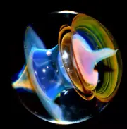 RYAN WHITMORE GLASS MARBLE/1.579"-SMOOTH SPINNING TOP-TANGERINE,TURQ,PEACH,PINK+