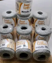 10 Spools Aunt Lydia's Metallic Silver Crochet Thread Size 10 100yds Per Spool