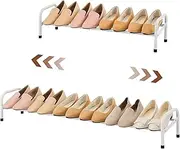 1-Tier Shoe Rack Closet, Width Adjustable Shoe Shelf Storage Organizer, 41.53'' Metal Standing Shoe Rack for Bedroom Entryway, Expandable to 6 Pairs Shoes, White