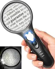 Professional Small Magnifying Glass with Light (3X / 45X) – Handheld LED Magnifier for Seniors, Low Vision, and Reading – No Flickering, Durable Design for Coins, Jewelry, Stamps, Fine Print