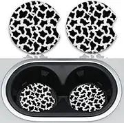 Cute Cow Print Animal Themed Black and White Cup Holders,2 Pack Universal Neoprene Car Coasters Set for Women/Men,Drink Cup Car Holder Coasters with A Finger Notch