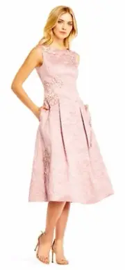 Aidan Mattox Blush floral embossed jacquard midi dress pockets NWT Sizes 0 10
