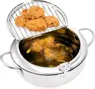 Deep Fryer Pot 304 Stainless Steel, 3.4L Frying Chicken Pot with Thermometer Con