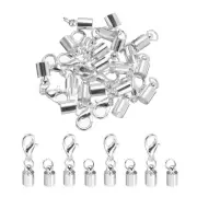 10Pcs Cord End Caps, 4.5mm End Caps Barrel Beads Kumihimo Iron (Silver)