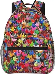 [TORONG] Origami Paper Cranes Large capacity student school bag USB Charging Port Comfortable Durable For Travelers Commuters, Black, One Size