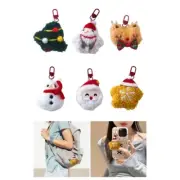 Set of 6 Christmas Holiday Season Plush Keychain Cartoon Character Keyring Charm