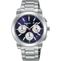 在飛比找旋轉拍賣優惠-agnes b. 法式時尚 三眼計時腕錶(銀X藍/38mm)