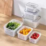 Household Transparent Plastic Food Storage Box-Including Drain Basket and Lids Reusable Multi-Purpose Kitchen Organizer Boxes for Fruits, Vegetables, and Dry G