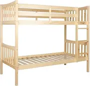 Glebe Pine Wood Single Bunk Bed Frame Durable Bedroom Furniture Solid Pine Wood Frame LVL Slats Slats 140kg Maximum Weight Capacity Each Tier Space-Saving 154Hx 197W x 99D CM Oak