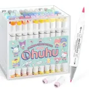 Sanrio Ohuhu Marker Pens Brush Type Fine Tip 80 Colors Pastel Marker Set New