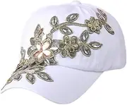 [MONSHMU] Crystal Beaded Baseball Embroidery Ponytail Hat Photo Props Adjustable Baseball Flower Embroidery