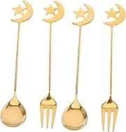 BEBEMOKO Stainless Steel Dessert Forks and Spoons Set Polished Unique Tableware for Desserts and Fruit