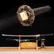 Japanese Katana T10 Steel Clay Tempered Brass Tsuba BlackSamurai Sword Full Tang
