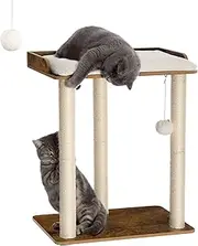 26.7in Large Cat Tree Tower Condo, Cat Scratch Posts for Indoor Cats, Big Plate, Three 23.6in Full Sisal Scratching Posts, Rustic Brown