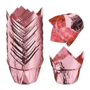 50 Pcs Tulip Baking Cups Cupcake Muffins Liners, Rose Rose