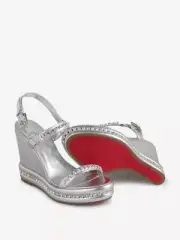 NIB $1,195 Christian Louboutin Shoes Pyrastrass Wedge Silver Crystal Sandals 38