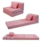 Glow Pink Unicorn Tri-Fold Sofa Bed for Kids, Foldable Futon Chair and Floor