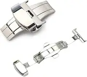 [Minkissy] Stainless Steel Double Button Clasp Non Automatic Buckle for Leather Straps Polished Finish Durable Material Fit Easy to Wear Silver Color