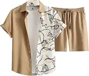 [GORGLITTER] Men's 2 Piece Outfits Graphic Button Down Shirt and Shorts Set Summer Clothes