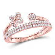 14k Rose Gold Round Diamond Flower Bisected Stackable Band Ring 1/5 Cttw