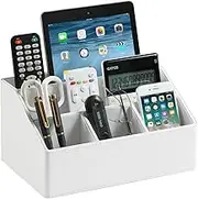 MEIBOOCH PU Leather Desk Organizer, Luxury Remote Control Holder for Home, Office Desk Accessories Table Caddy Bedside Nightstand Organizer (White)