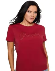 [Guess] Short Sleeve Script Lace Logo Easy Tee in Red