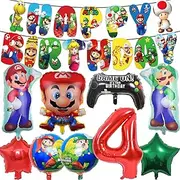Super Marios Party Decoration - Mario Balloons, Mario Bros Foil Balloons, Banner for Kids Boys and Girls, Game Theme Decorations, 4th Birthday Party Supplies (Number 4)