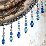 Tassel Fringe Trim, 2 Yards Crystal Beaded Tassel Fringe Curtain Hanging Beads Trimmings Sewing Craft Lampshades Decorative(Dark Blue)