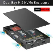 2 in 1 Dual Bay M.2 NVME Enclouse M.2 2bay NVMe Hub Usb3.2 Gen2 10Gpcs USB+C New