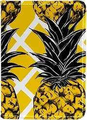 [CWAGFEQZ] Travel Passport Holder,PU Leather Passport Case,Passport Book,Fruit Yellow Striped Pineapple