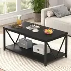 Small Coffee Table, Modern Living Room Tables with Storage Shelf, Rustic Black