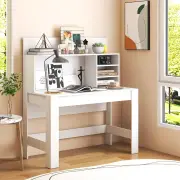 Costway120cm Computer Desk with Bookshelf and Cable Management Hole-White
