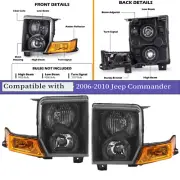 For 06-10 Jeep Commander Headlight Lamps Pair Black Casing Amber Reflector NEW