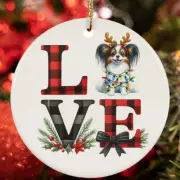 Love Papillon Dog Light Reindeer Antler Christmas Ornament Gift Tree Decor