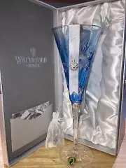 Waterford Snowflake Wishes "Goodwill" Light Blue crystal Champagne Flute