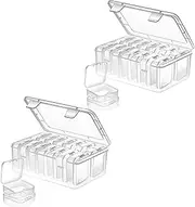 FwQoFvk 2 Pack 28 Small Bead Organizers, Clear Bead Storage Containers, Portable Bead Storage Organizer, Clear Parts Organizer for Storage of Small Items Crafts 16.5x12.7x 6cm