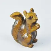 Natural Tiger's Eye Jasper Quartz Carved Squirrel Crystal Tree Mouse Statue Gift