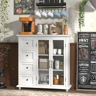 Buffet Sideboard Kitchen Storage Cabinet Cupboard Console Table Glass Door White
