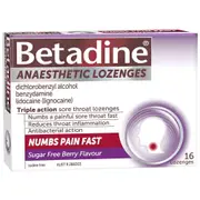 Betadine Anaesthetic Lozenges Sore Throat Relief Numb Pain Berry Flavour 16 Pack