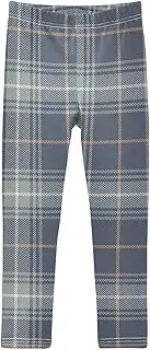 [Joisal] Girls Leggings 4T Plaid Pattern Blue Grey Brown Comfortable Stretch Pants for Girls