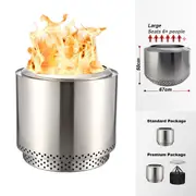 TOW Smokeless Fire Pit, 26.5inch Wood Burning Fireplaces with Removable Ash Pan, Portable Outdoor Bonfire Firepit with Stand, Backyard, Patio & Camping, Stainless Steel, Easy Ignition & Setup