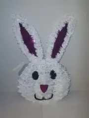 Easter Bunny Rabbit Head Tinsel Wall Hanging Decor w/Pink Shimmering Ears & Nose