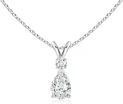 [Angara] Lab-Grown Diamond Teardrop Pendant Necklace with Diamond Accent in Sterling Silver/14ct Solid Gold for Women | April Birthstone Jewellery for Her