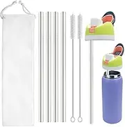 4Pcs Replacement Stainless Steel Straws Compatible with 2 Cleaning Brushes,1 Grey Flannelette Bag, Metal Straw Replacements,Portable Travel Drinking Straws,Green and Pollution-Free