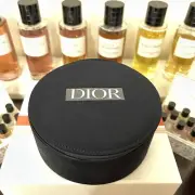 Christian Dior Vanity Pouch Makeup Case with inner mirror Black circular 15×7cm