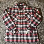 NWT Ecko Unlimited Fleece Lined Plaid Flannel Red White Black Snap Up Shacket L